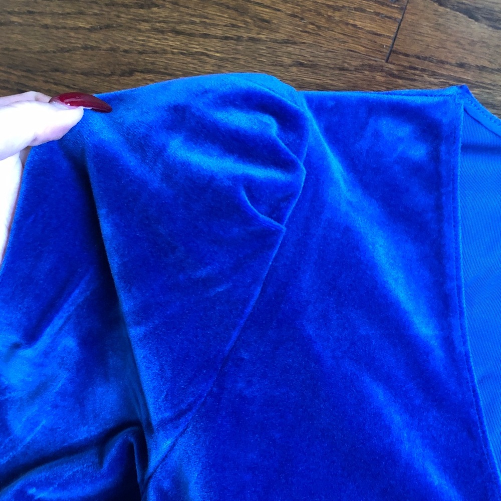 Rowen Avenue Blue Velvet Rhinestone Pleated Stretch Vintage Martha Dress - Picture 5 of 7